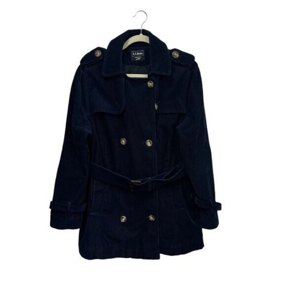 L.L. Bean Jackets & Blazers - LL Bean Women's L Petite Corduroy Jacket Belted Double Breasted Navy Blue Cotton